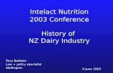 History of NZ Dairy Industry Tony Baldwin Law + policy specialist Wellington Intelact Nutrition 9 June 2003 2003 Conference.