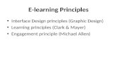 E-learning Principles Interface Design principles (Graphic Design) Learning principles (Clark & Mayer) Engagement principle (Michael Allen)