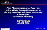 First Pharmacogenomic Analysis Using Whole Exome Sequencing to Identify Novel Genetic Determinants of Clopidogrel Response Variability GIFT-EXOME ACC/i2.