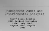 1 Management Audit and Environmental Analysis Geoff Leese October 2005 Revised September 2006, July 2007, August 2008, August 2009.