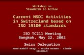 Workshop on Standards in Action Current NSDI Activities in Switzerland based on ISO 19100 standards ISO TC211 Meeting Bangkok, May 22, 2002 Swiss Delegation.
