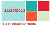+ 5.2 Probability Rules 11/20/2013. + Section 5.2 Probability Rules After this section, you should be able to… DESCRIBE chance behavior with a probability.