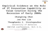 Empirical Evidence on the Role of IT Innovation Capability on Value Creation During the Recession of Early 2000s Changling Chen Jee-Hae Lim Theophanis.