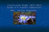Curriculum Night 2013-2014 Grade 4-5 French Immersion Mme. Janine Hagerman.