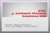 DTSS Jr. ALTERNATE PROGRAM Established 2006 Teacher: Maegan Stanbury Youth Care Worker: Shawn Raven.