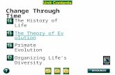Unit Overview – pages 366-367 Change Through Time The History of Life The Theory of Evolution Primate Evolution Organizing Life’s Diversity.