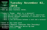 Tuesday November 02, 2010  Update your planner.  Set up your Cornell notes.  Today’s Theme: What is a mineral? –What are the ways that minerals can.