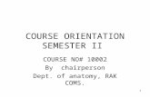1 COURSE ORIENTATION SEMESTER II COURSE NO# 10002 By chairperson Dept. of anatomy, RAK COMS.
