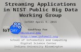Streaming Applications in NIST Public Big Data Working Group IoTDAY April 9, 2015 Geoffrey Fox gcf@indiana.edu  School of Informatics.