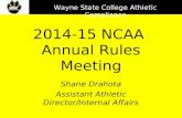 2014-15 NCAA Annual Rules Meeting Shane Drahota Assistant Athletic Director/Internal Affairs Wayne State College Athletic Compliance.