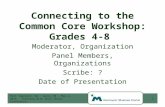 Connecting to the Common Core Workshop: Grades 4-8 Moderator, Organization Panel Members, Organizations Scribe: ? Date of Presentation 1 Port Townsend,