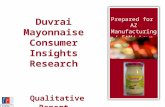 Duvrai Mayonnaise Consumer Insights Research Qualitative Report February 2013 Prepared for AZ Manufacturing/ EAM/ Lowe Pimo Prepared for AZ Manufacturing