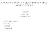 JONAH’S STORY: A QUINTESSENTIAL APPLICATION –STORY –HISTORY –ALLEGORY –ELI’S TWO SONS –EGYPT –ISRAEL –CANAAN.