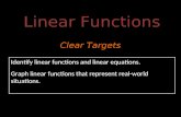 Identify linear functions and linear equations. Graph linear functions that represent real-world situations. Clear Targets Linear Functions