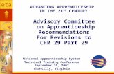 Eta Advisory Committee on Apprenticeship Recommendations For Revisions to CFR 29 Part 29 National Apprenticeship System Technical Training Conference September.