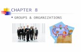 CHAPTER 8 GROUPS & ORGANIZATIONS. AGGREGATE VS. GROUP AGGREGATE SAME TIME & PLACE ONLY NO SHARED VALUES IRREGULAR INTERACTION NO IDENTITY GROUP REGULAR.