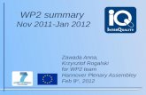 WP2 summary Nov 2011-Jan 2012 Zawada Anna, Krzysztof Rogalski for WP2 team Hannover Plenary Assembley Feb 9 th, 2012.