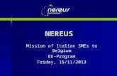 NEREUS Mission of Italian SMEs to Belgium EU-Program Friday, 15/11/2013.
