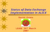 Status of Data Exchange Implementation in ALICE David Evans LEADE 26 th March 2007.