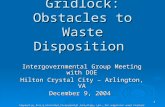 1 Avoiding Gridlock: Obstacles to Waste Disposition Intergovernmental Group Meeting with DOE Hilton Crystal City – Arlington, VA December 9, 2004 Prepared.