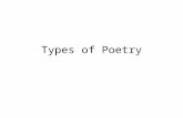 Types of Poetry. Figurative Language Poem Line 1- alliteration Line 2- onomatopoeia Line 3- simile Line 4- hyperbole Line 5- idiom Line 6- personification.
