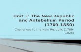 Challenges to the New Republic (1789-1825).  The “Father of Our Country” 1789-1797  First Cabinet: Jefferson – Sec. State, Hamilton -Sec. Treasury
