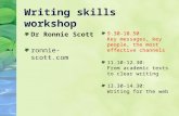 Writing skills workshop Dr Ronnie Scott ronnie-scott.com 9.30-10.50: Key messages, key people, the most effective channels 11.10-12.30: From academic texts.