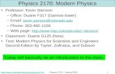 Http://  Physics 2170 â€“ Spring 20091 Physics 2170: Modern Physics Professor: Kevin Stenson â€“Office: Duane F317 (Gamow