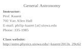 General Astronomy Instructor: Prof. Kaaret 702 Van Allen Hall E-mail: philip-kaaret [at] uiowa.edu Phone: 335-1985 Class website: kaaret/2013s_29c62.