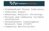 Standardized Threat Indicators Indicator Export Adversary Analysis (Pivoting) Private and Community Incident Correlation ThreatConnect Intelligence Research.