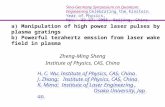 A) Manipulation of high power laser pulses by plasma gratings b) Powerful terahertz emssion from laser wakefield in plasma Zheng-Ming Sheng Institute of.