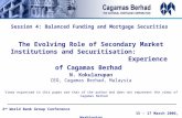 Session 4: Balanced Funding and Mortgage Securities The Evolving Role of Secondary Market Institutions and Securitisation: Experience of Cagamas Berhad.