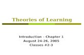 Theories of Learning Introduction – Chapter 1 August 24-26, 2005 Classes #2-3.