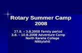 Rotary Summer Camp 2008 27.8. – 3.8.2008 Family period 3.8. – 10.8.2008 Adventure Camp North Karelia College Niittylahti.