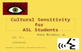 Cultural Sensitivity for ASL Students Anna Mindess, MA, CSC, SC:L California Copyright : Anna Mindess, .