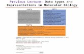 Previous Lecture: Data types and Representations in Molecular Biology.