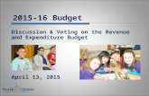 2015-16 Budget Discussion & Voting on the Revenue and Expenditure Budget April 13, 2015.