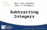 Subtracting Integers ALA: Pre-Algebra Unit 6 Integers.
