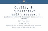 The University of Sydney Sydney School of Public Health Qualitative Health Research Collaboration (QHeRC) 23 rd Feb 2010 Sian Smith Research Fellow, Screening.
