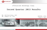 UTStarcom Holdings Corp. Second Quarter 2013 Results NASDAQ: UTSI August 2013 Mr. William Wong, CEO Mr. Robert Pu, CFO 1.