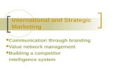 International and Strategic Marketing Communication through branding Value network management Building a competitor intelligence system.