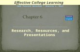 Research, Resources, and Presentations Effective College Learning Jodi Patrick Holschuh * Sherrie L. Nist.