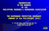 PRESENTATION TO THE MEMBERS OF THE PHILIPPINE INSURERS & REINSURERS ASSOCIATION THE EARTHQUAKE PROTECTION INSURANCE COMPANY of the PHILIPPINES (EPIC) MS.