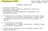 LEARNING OBJECTIVES 1. Overall objectives - Principles that underlie different electrical recording techniques - Physiological and biophysical information.