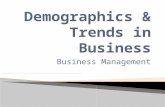 Business Management.  Describe the impact of demographic issues on business.  Describe current and emerging trends in business. Previously…  Explain.