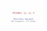 PRIMES is in P Manindra Agrawal NUS Singapore / IIT Kanpur.
