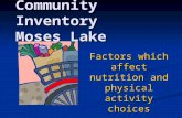 Community Inventory Moses Lake Factors which affect nutrition and physical activity choices June - August 2002.