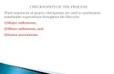CHECKPOINTS OF THE PROCESS Three sequences of project checkpoints are used to synchronize stakeholder expectations throughout the lifecycle: 1)Major milestones,