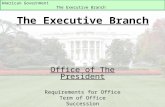 American Government The Executive Branch The Executive Branch Office of The President Requirements for Office Term of Office Succession Impeachment.