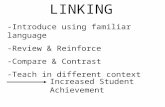 -Introduce using familiar language -Review & Reinforce -Compare & Contrast -Teach in different context Increased Student Achievement LINKING.